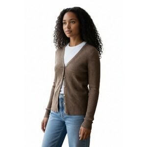 Valerie by Valerie Stevens Womens Brown 100% Merino Wool Cardigan Sweater Size M